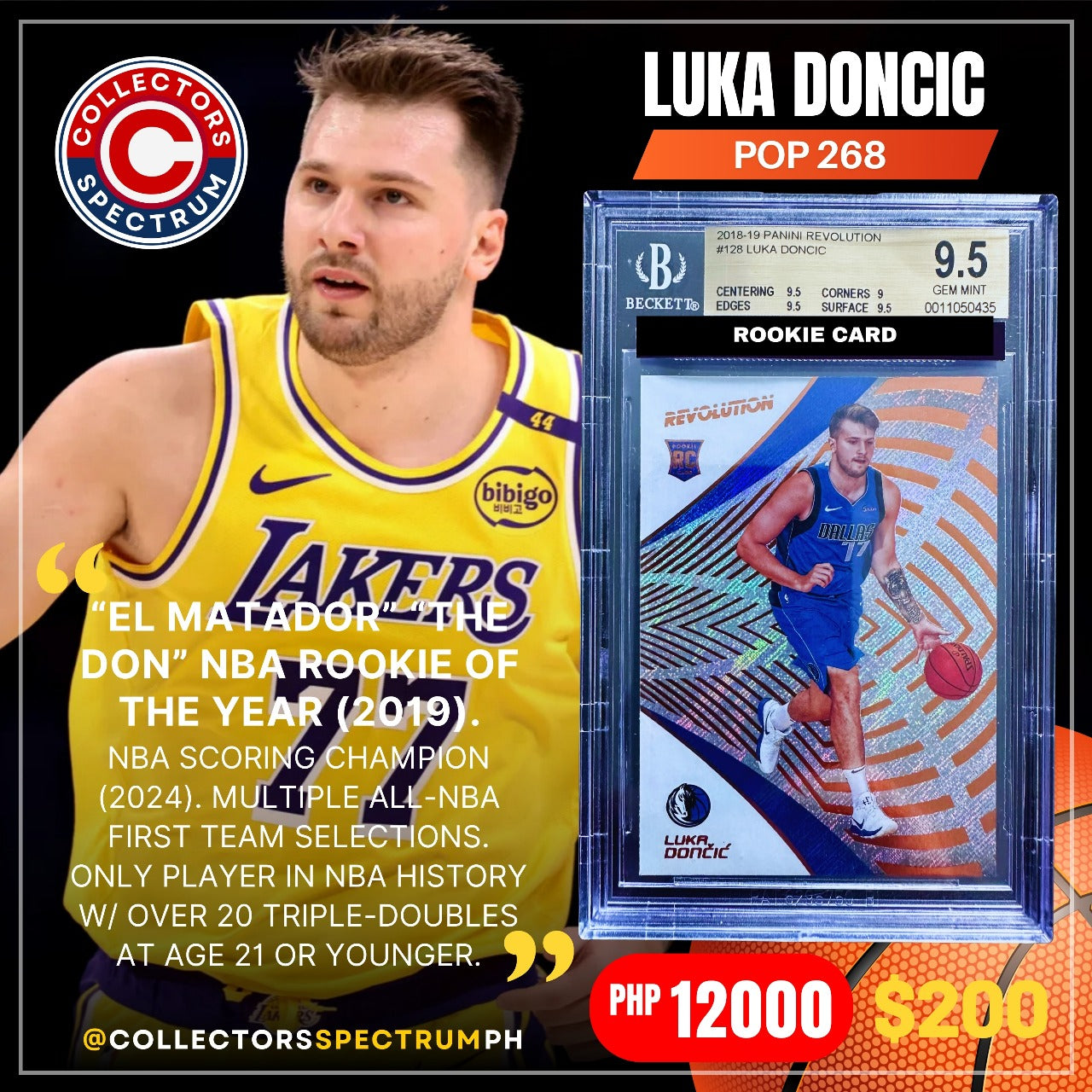 Luka Doncic ROOKIE RC 2018-19 Panini Revolution #128 POP268 BGS 9.5