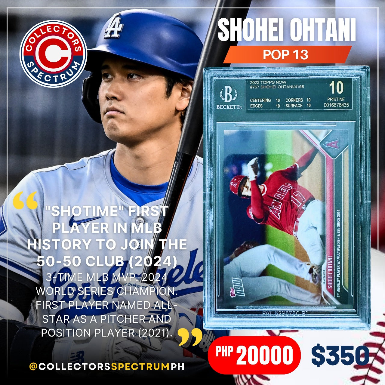 Shohei Ohtani 2023 TOPPS NOW OFFSEASON #767 POP13 BGS10 Pristine Black Label